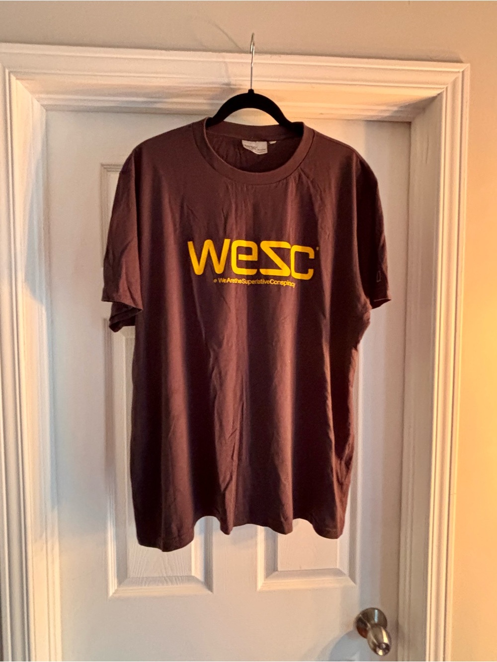 WESC Brown Tee with Yellow Logo - Short Sleeve Crew